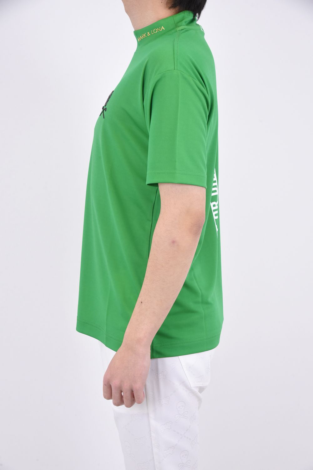 JADED MOCK NECK TOP / 3Dブランドロゴ アイアンスカル 半袖モックネックTシャツ グリーン - 44(S)