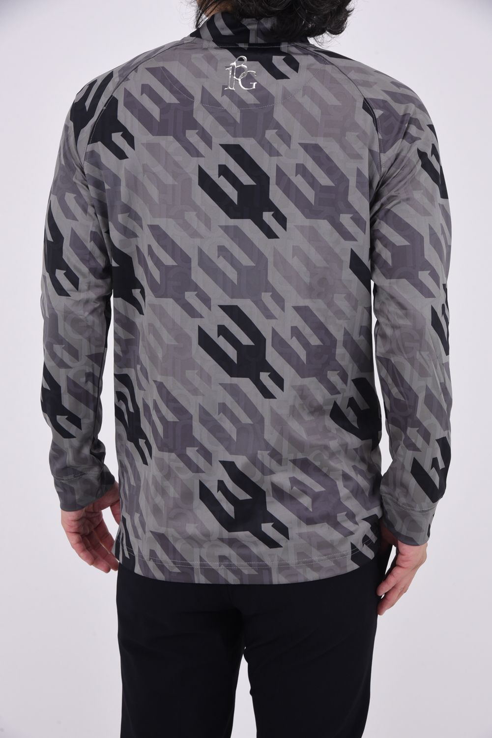 MOCK HOUNDSTOOTH / 千鳥格子柄 ロングスリーブ モックネックTシャツ (ブラック)