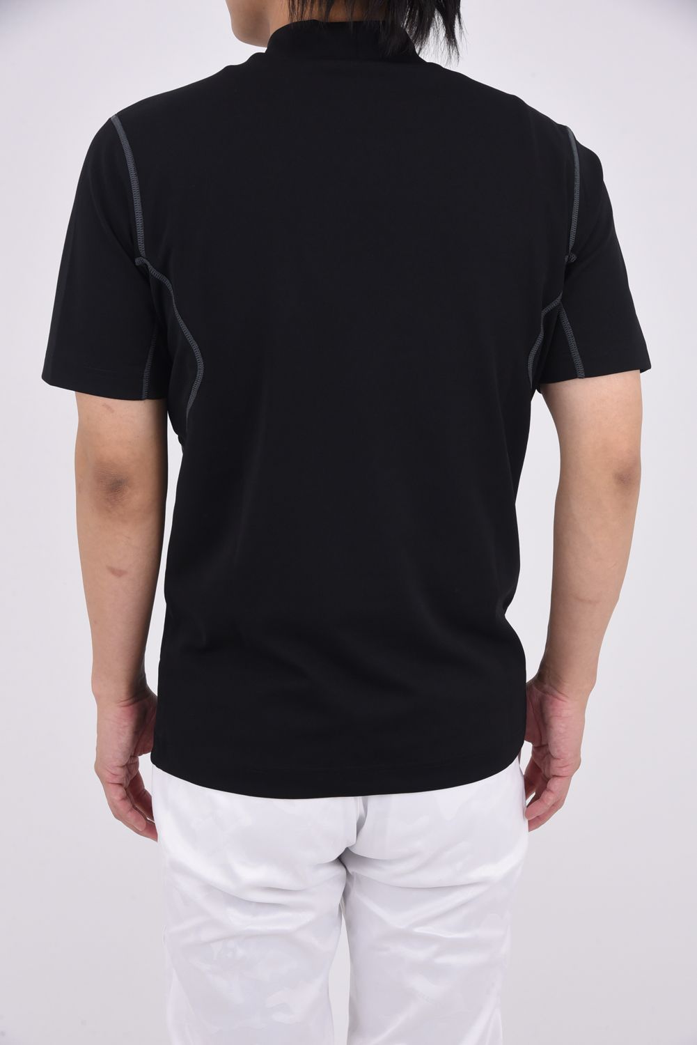 【2025AW】 D.D CONTRAST POLY BLENDED MOCK / ブランクスカルロゴ 異素材切り替え モックネックTシャツ (ブラック)
