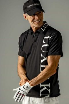 VERTICAL LOGO POLO SHIRTS / バーチカルロゴ 半袖ポロシャツ (ブラック/ホワイト)