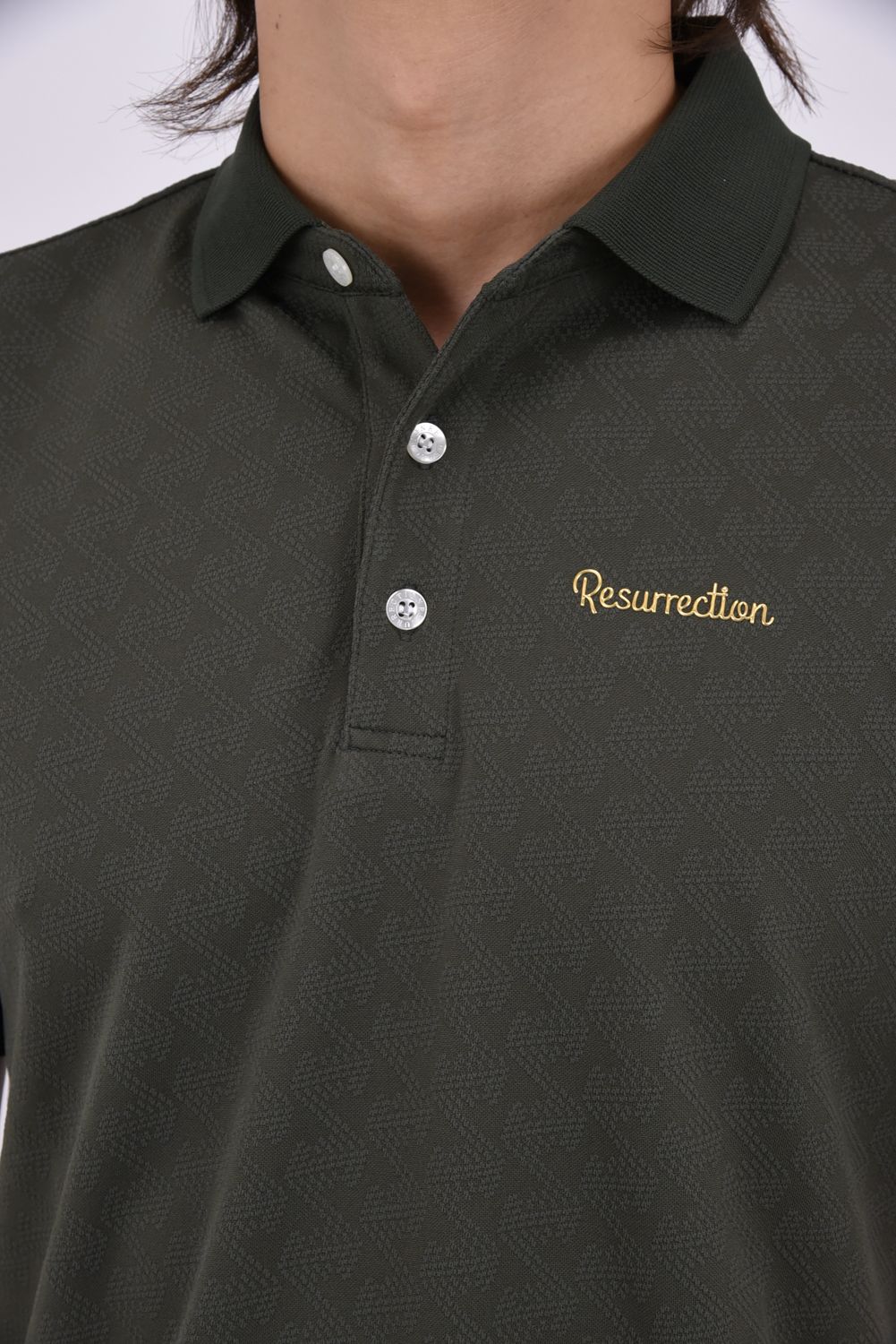 【26AW】 MENS GM JACQUARD POLO / オリジナルテキスタイルジャガード ポロシャツ (カーキ)*
