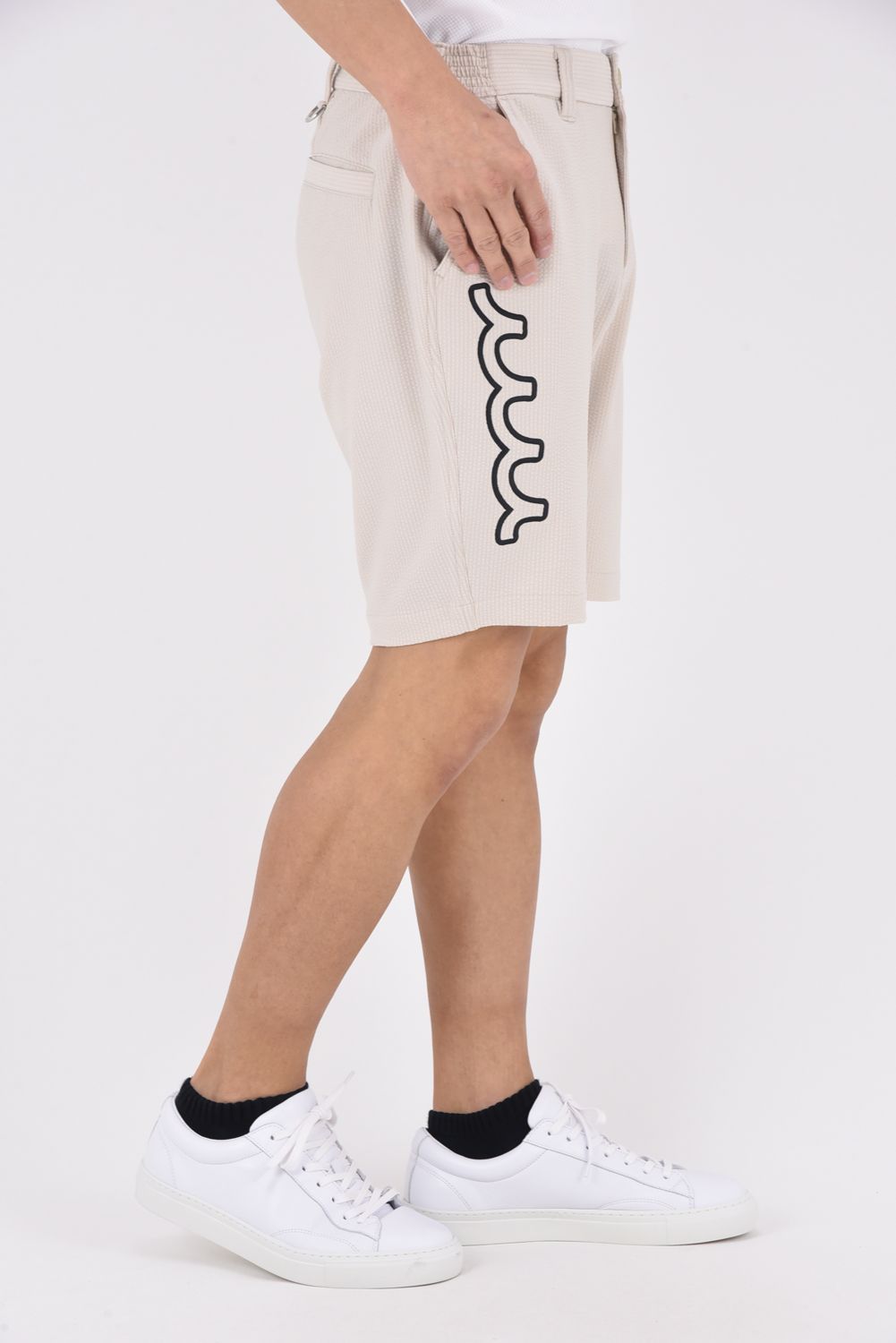【26SS】 HIGH TENSION SUCKER SHORT PANTS / シアサッカー ウェーブロゴ ショートパンツ (ベージュ)