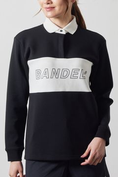【レディース】 COLOR BLOCK L/S RUGBY POLO / フロントロゴ バイカラー ロングスリーブ ラグビーポロシャツ (ブラック/ホワイト)