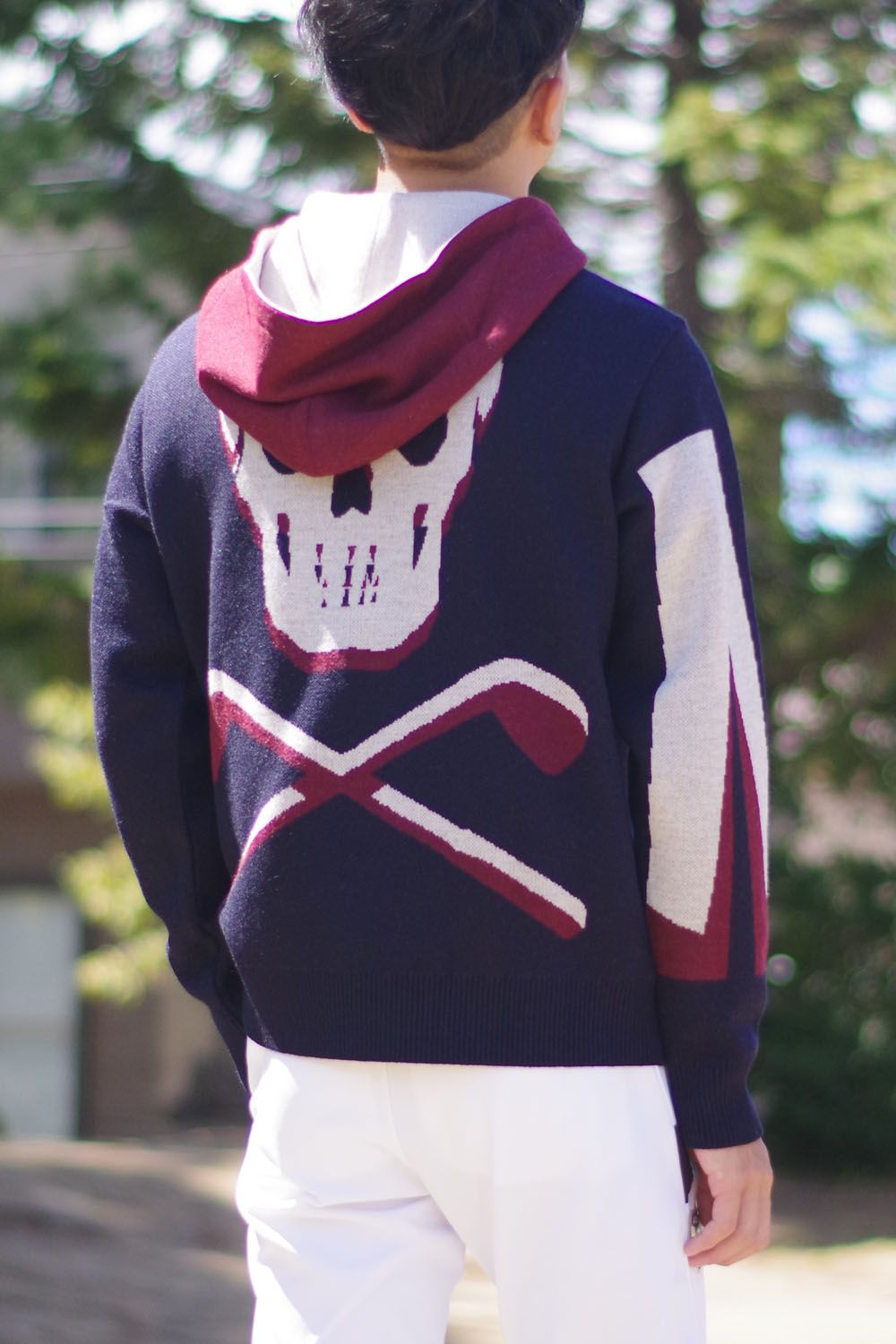 MARK&LONA - AND KNIT HOODIE / 3D調ロゴジャカード バイカラー ニット