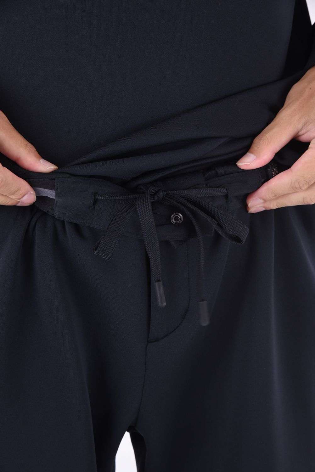 DOUBLE FACE CARDBOARD PANTS / ロゴ ストレッチダンボール テーパードパンツ (ブラック)*