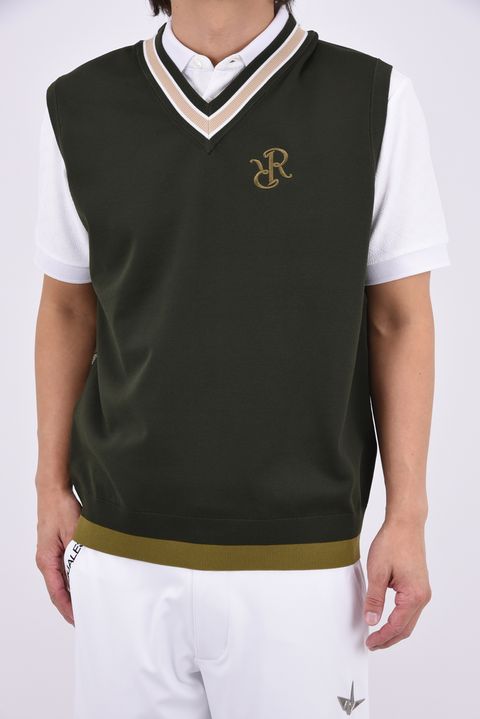 【26AW】 HALF GM V KNIT VEST / バックシャンデザイン Vネック ニットベスト (カーキ)*