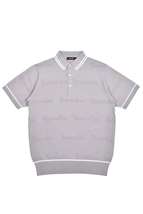 【26SS】 MESH LOGO KNIT POLO / メッシュ編み ライン ニットポロシャツ (グレー)*