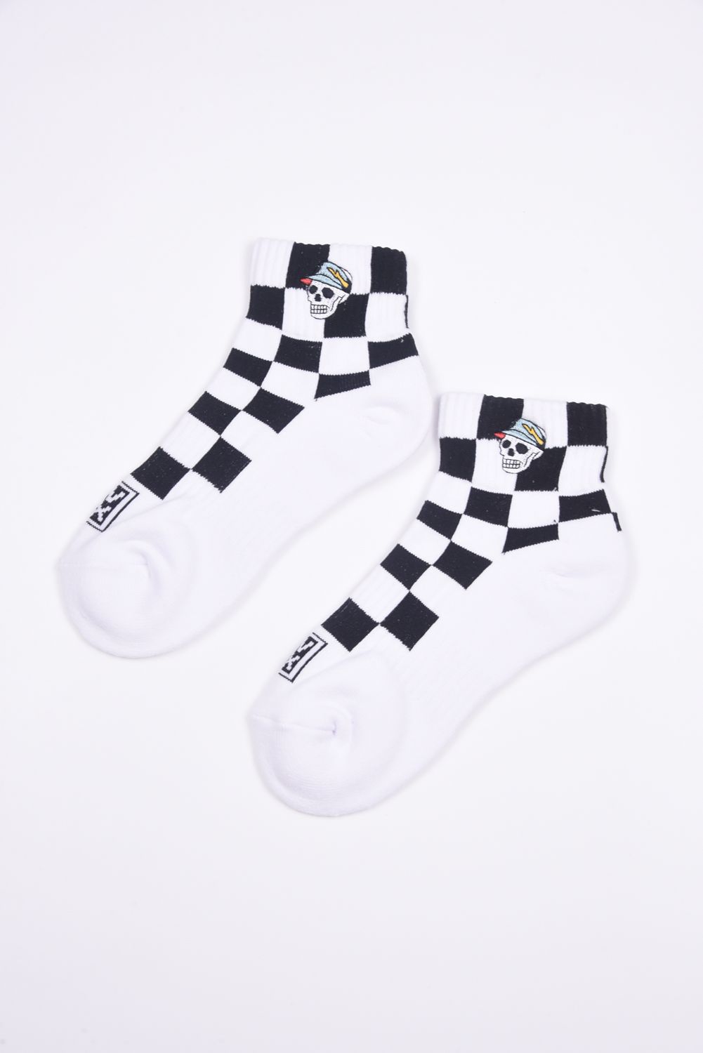 Flag Check Short Socks / フラッグチェック ショートソックス (ホワイト/ブラック)