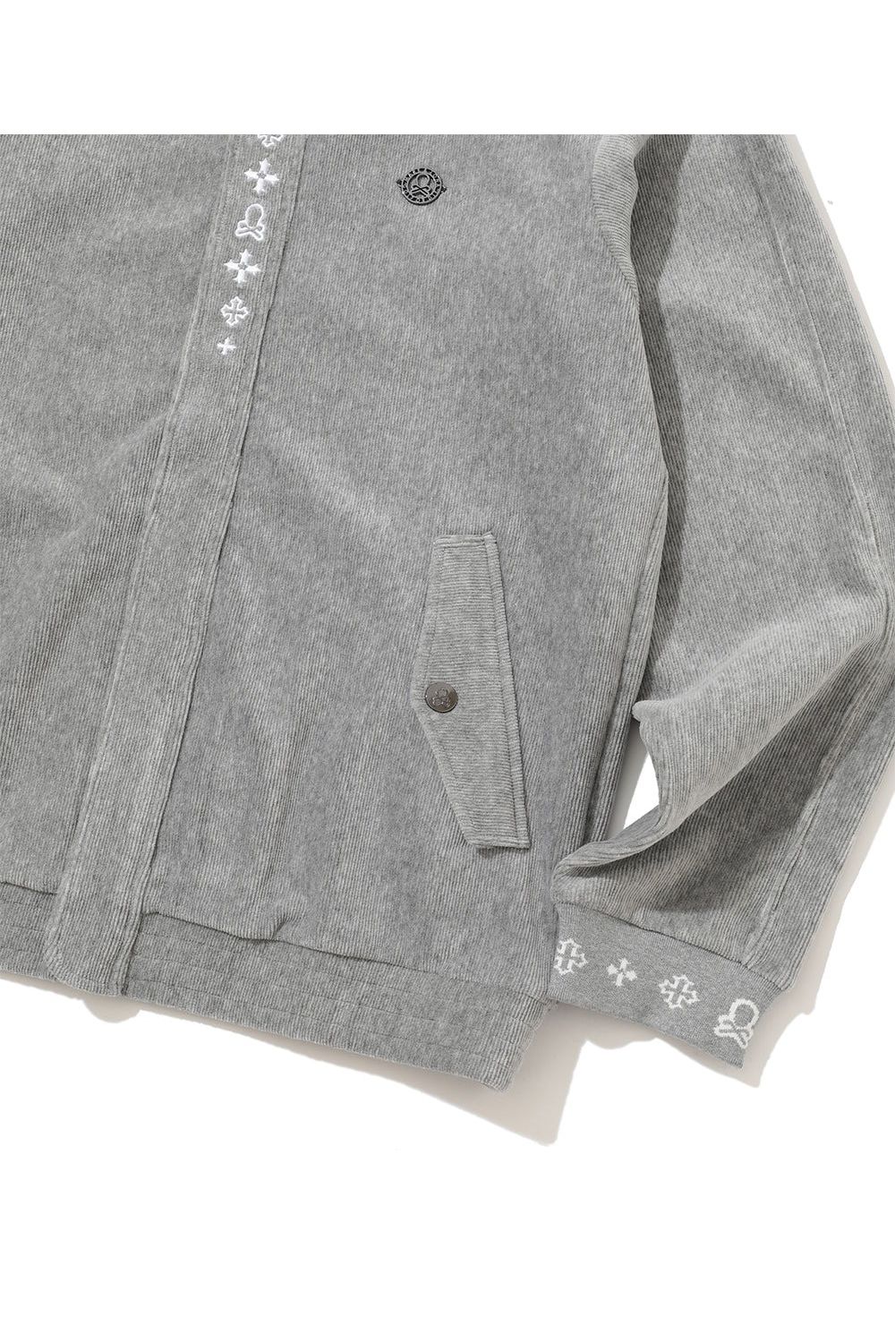 【2025AW】 SVASTIKA TRACK JACKET / コーデュロイジャージー クロスモチーフ刺繍 トラックジャケット (グレー)
