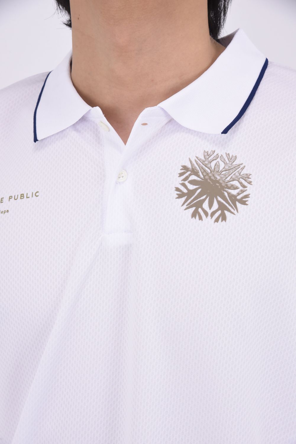 【26SS】 Hunakai Mesh Polo S/S（NeverUp） / メッシュ素材 バックプリント ポロシャツ (ホワイト）