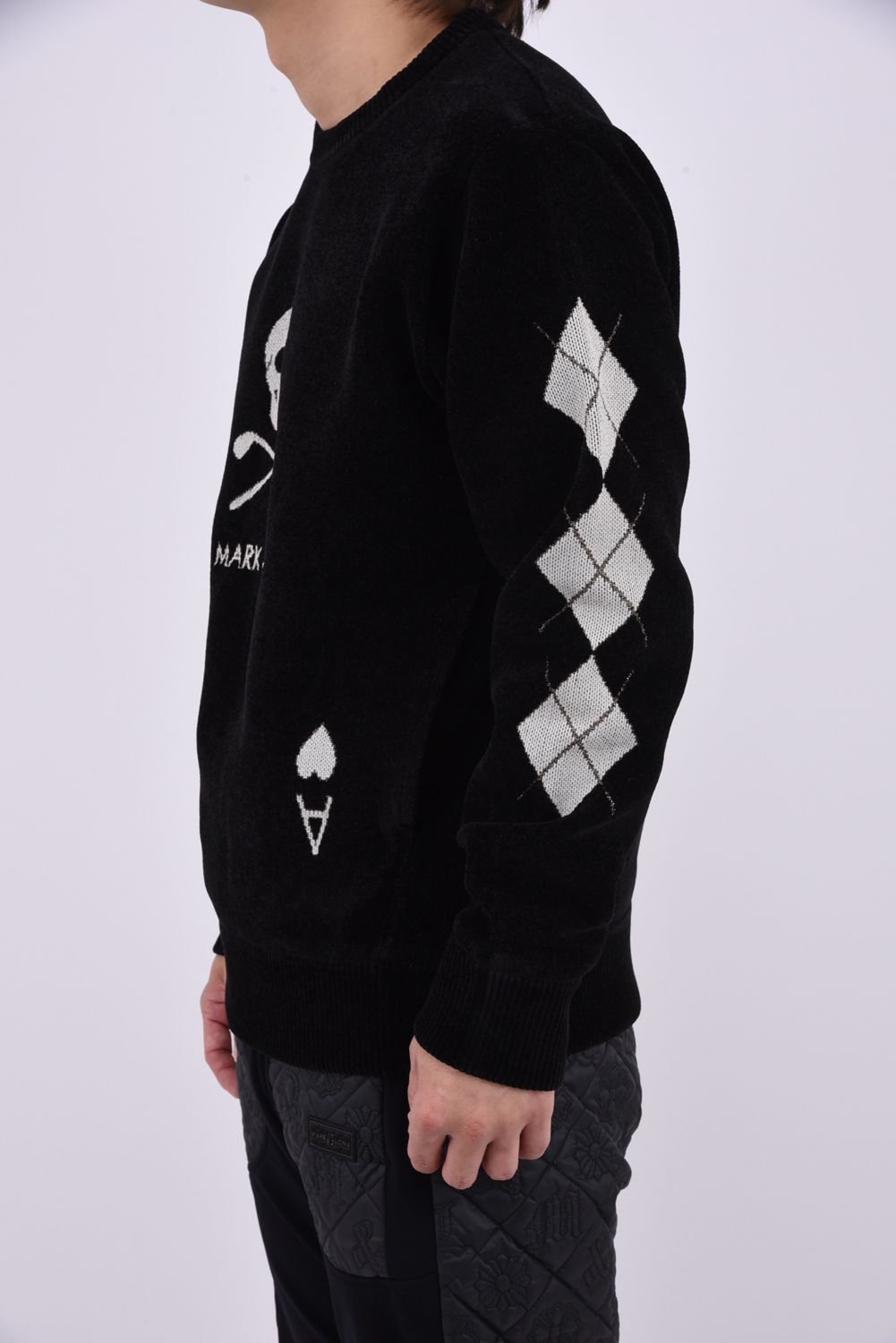 【26AW】 ACE CLUB CHENILLE KNIT / トランプモチーフ モールヤーン クルーネックニット (ブラック)