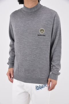 MARNORS FINE WOOL KNIT / ブランドロゴ刺繍ワッペン モックネック ウールニット (ヘザーグレー)