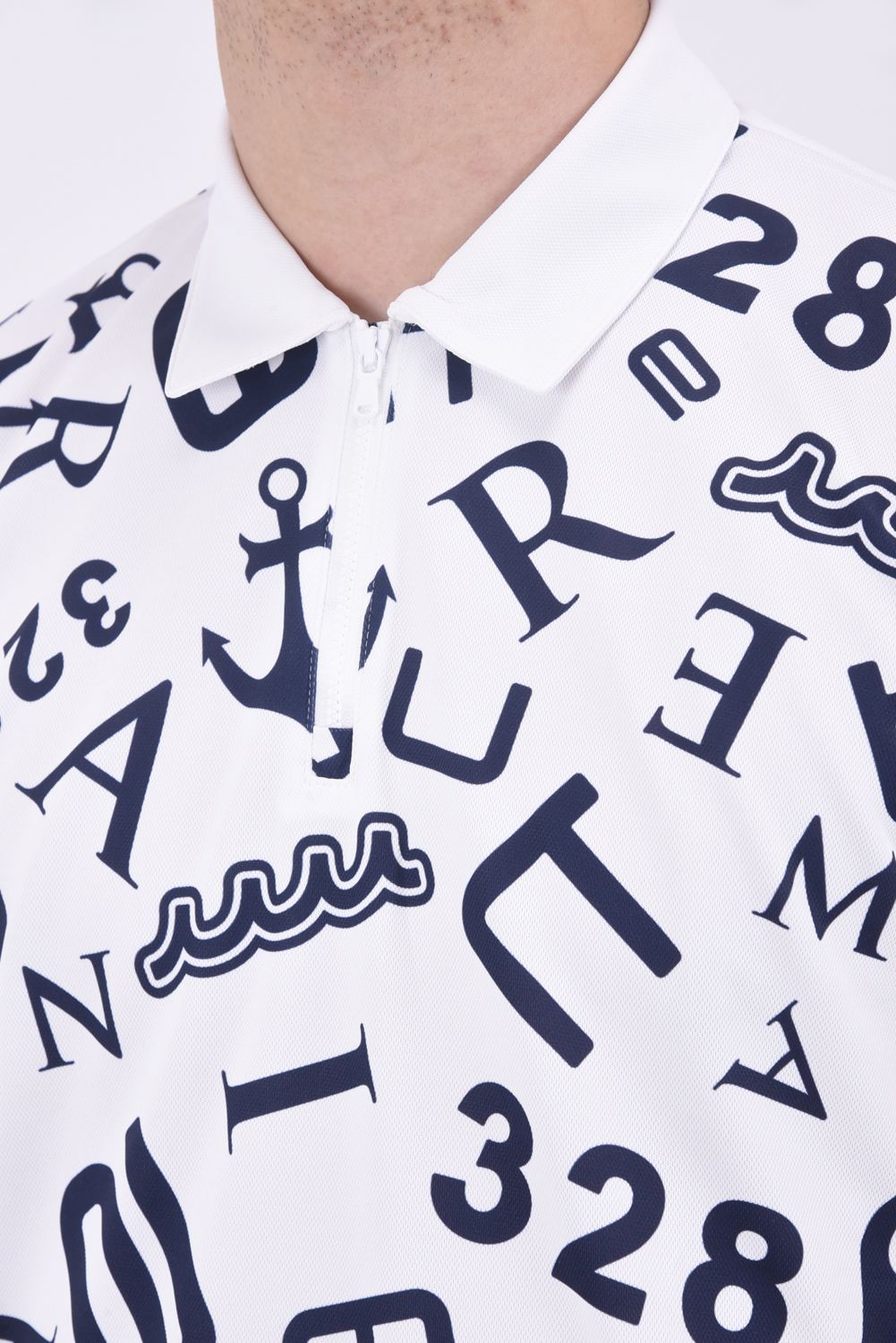 muta - SLEEVE RIB ZIP POLO / 総柄 ハーフジップ ポロシャツ
