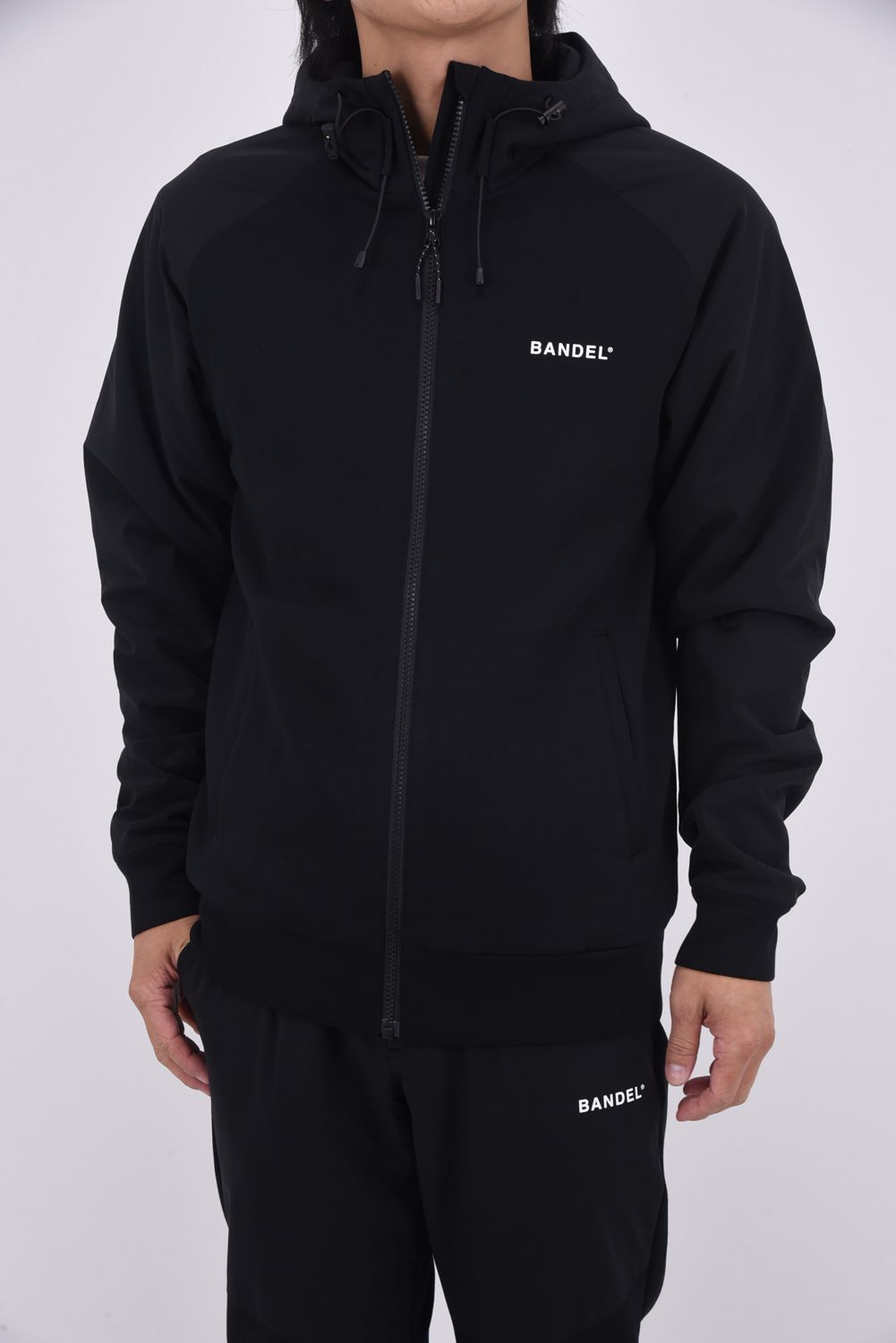 【25AW】 SWITCH RAGLAN SLEEVE ZIP HOODIE / ボンディング素材 ラグランスリーブ ハイネックジップフーディー (ブラック)