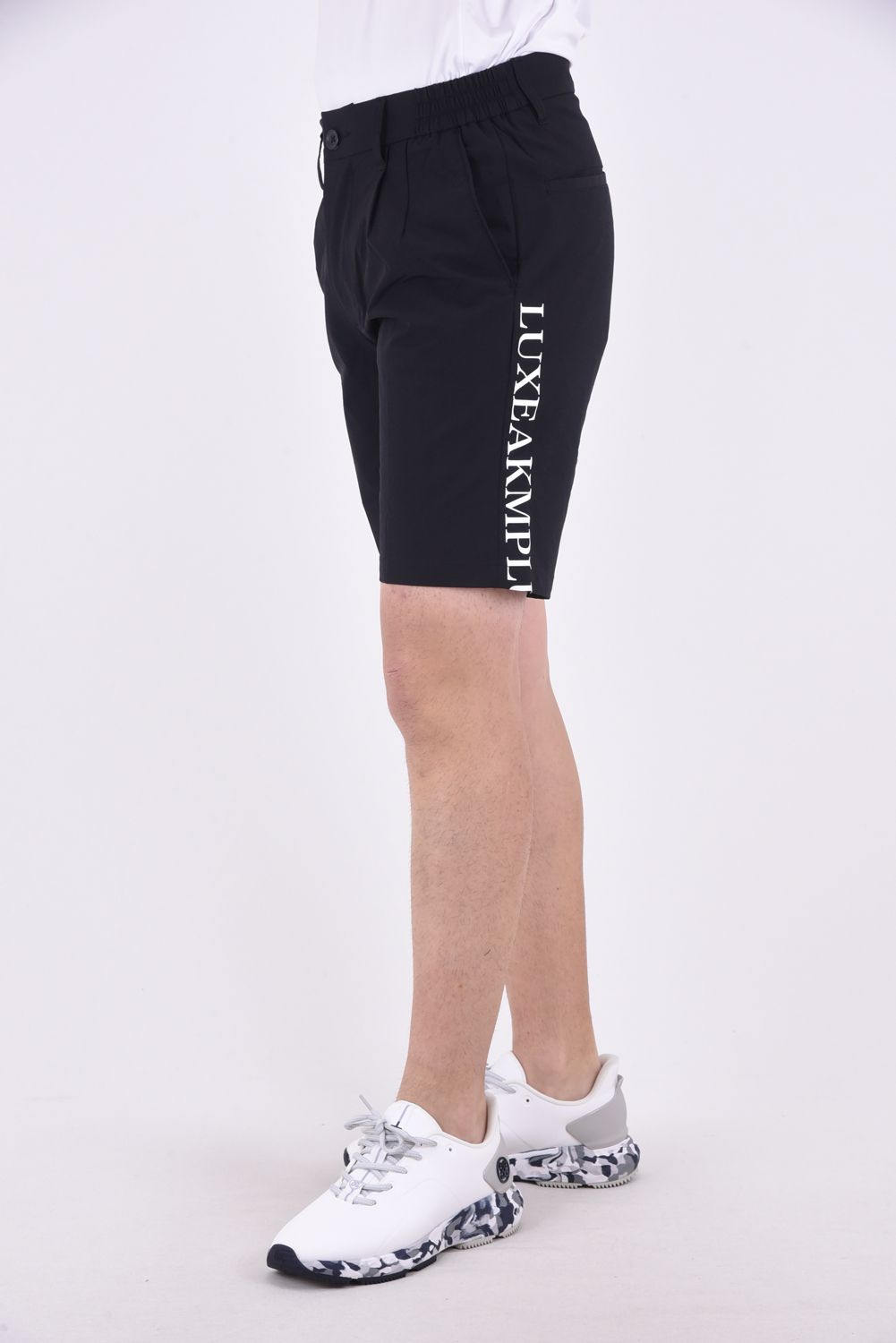SUPER STRETCH LOGO SHORT PANTS /  スーパーストレッチ ロゴ ショートパンツ (ブラック/ホワイト)