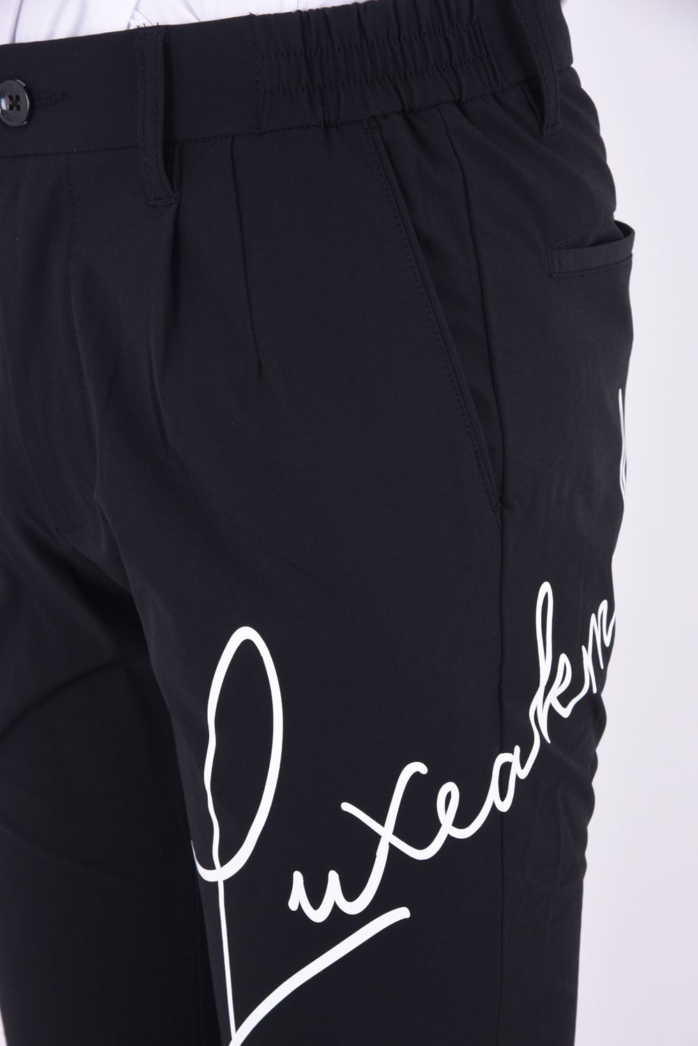 SUPER STRETCH HANDWRITING LOGO PANTS /  カーシヴ ロゴ スーパーストレッチ ロングパンツ ブラック