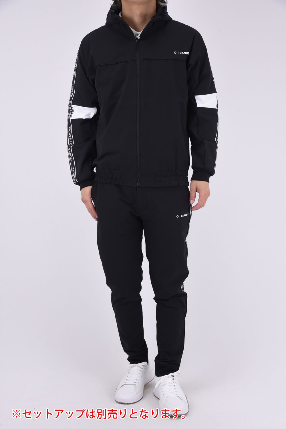 WATER REPELLENT PIPING ZIP PARKA / 4WAYストレッチ 撥水素材 ロゴテープ ジップパーカー (ブラック)