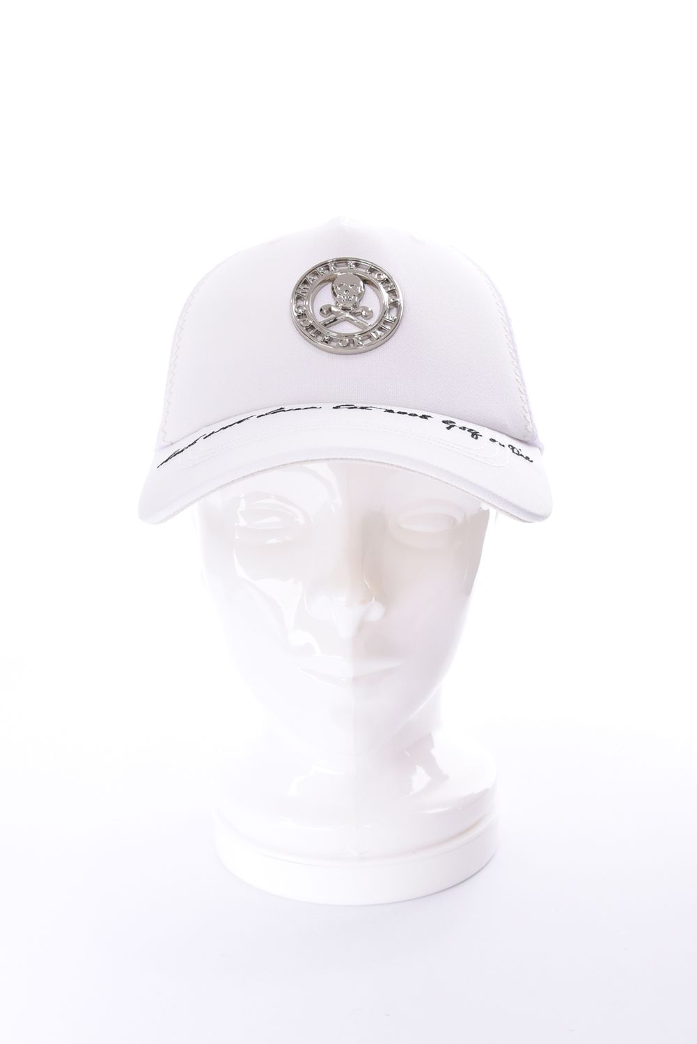 【26AW】 CHROME SKULL MESH CAP / サークルスカルバッジ リネンライク メッシュキャップ (ホワイト)