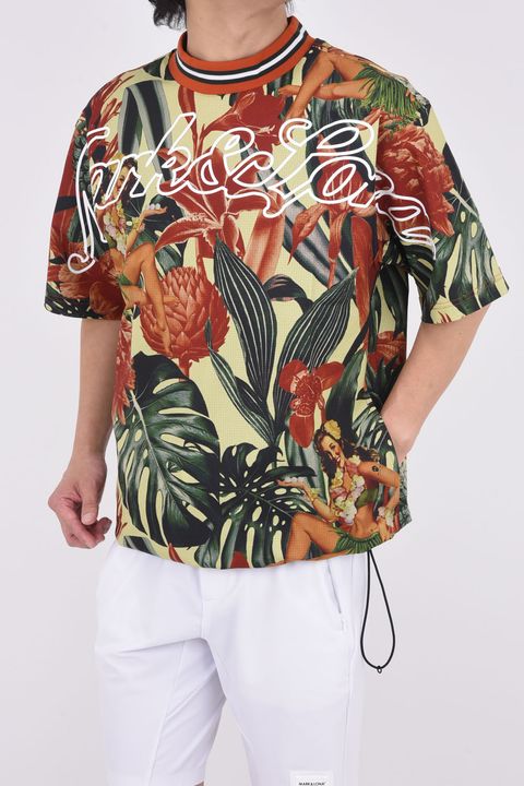 【2024SS 木村拓哉さん着用 VOL.6】 MUSTANG AIR TOP / ボタニカルパターンプリント ショートスリーブ スニードジャック (ブラウン)