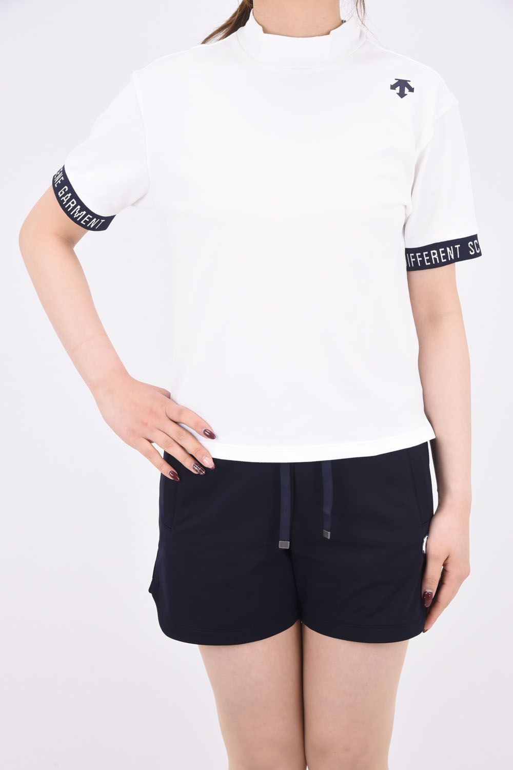 【レディース】【DSG COLLECTION】モックネック鹿の子シャツ (ホワイト)