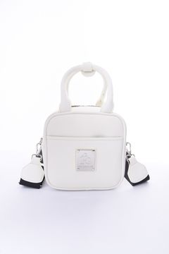 CUBE BAG / 113プレートロゴ シンセティックレザー キューブバッグ ホワイト