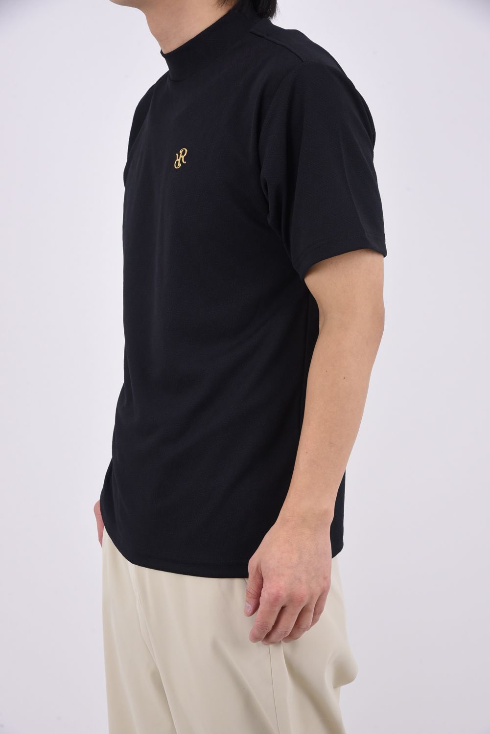 【26SS】 MENS GM JACQUARD MOCK NECK / ジャガード モックネックTシャツ (ブラック）*