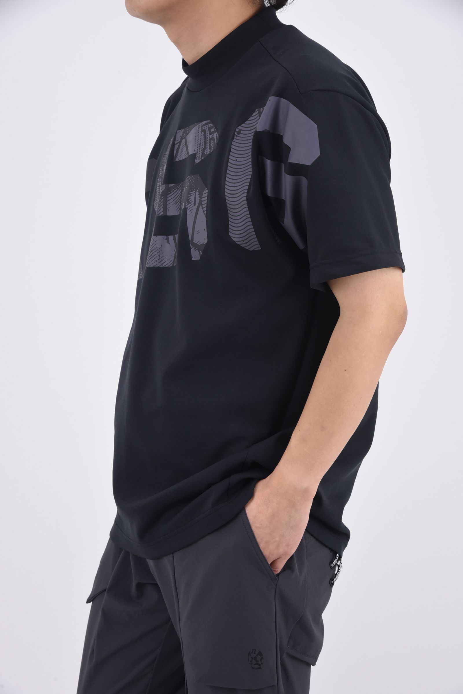 S/S MOCKNECK / ハイネック ショートスリーブ モックネック Tシャツ (ブラック)