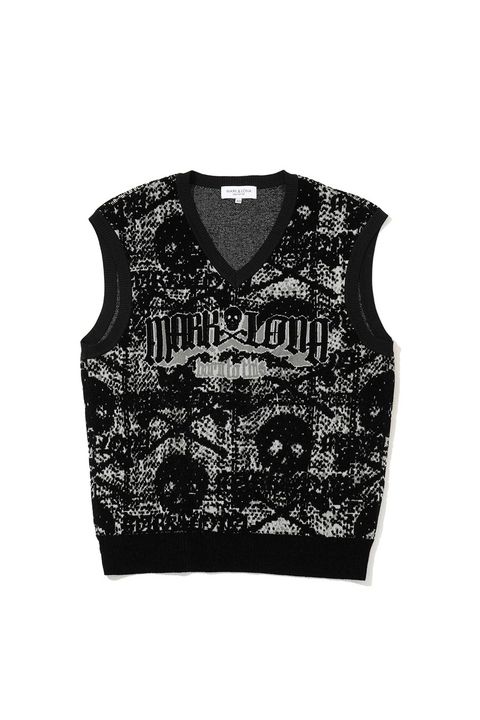【26AW】 FRACTUR ANATOMIC SKULL JACQUARD VEST / ブラックレター&リアルスカル モールジャガード ニットベスト (ブラック)