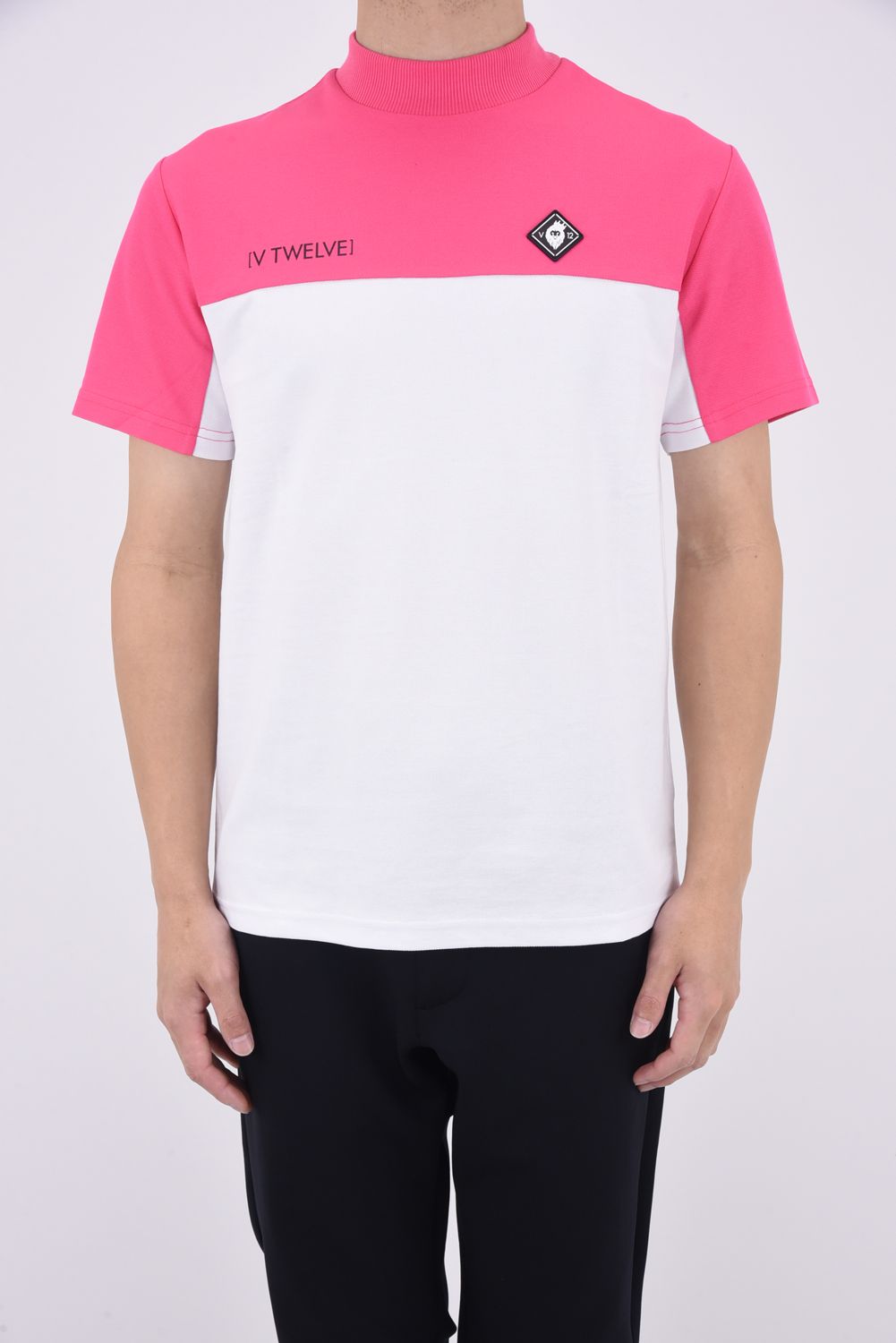 2TONE MOCK / カノコ素材 バイカラー モックネックTシャツ (ピンク)