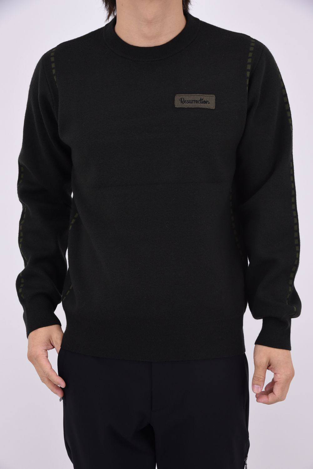 【26AW】 STITCHING LINE KNIT / ステッチングライン クルーネックニット (ブラック)*