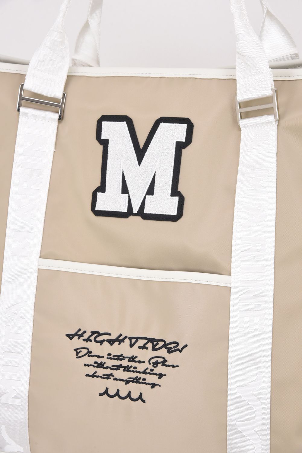 BIG TOTE BAG / ナイロン ビッグロゴ BIGトートバッグ (ショルダーストラップ付き) (ベージュ)