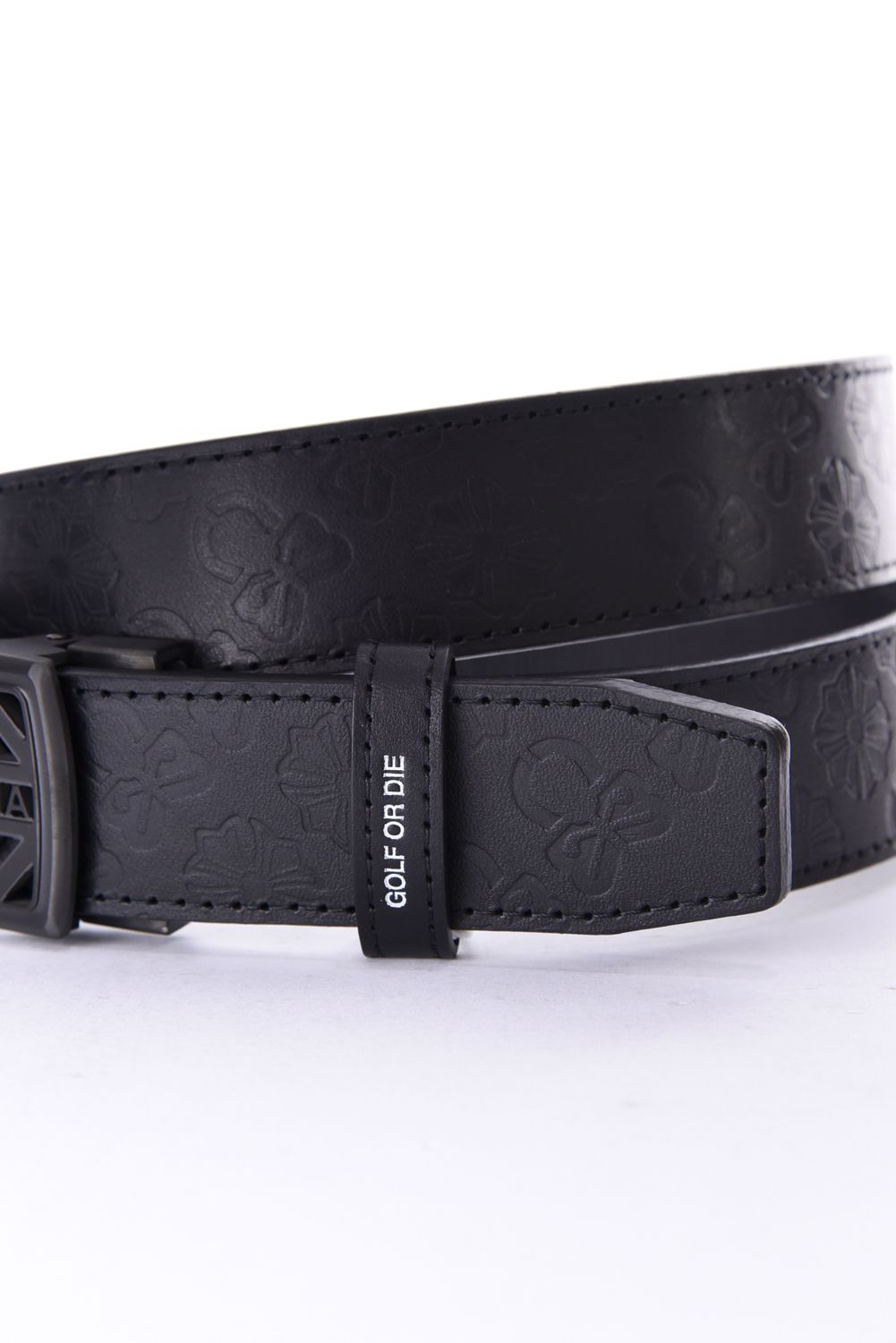 【26AW】 INSIGNIA EMBLEM LEATHER BELT / ジャパンメイド オリジナルバックル エンボスモノグラム スライド式レザーベルト (ブラック)