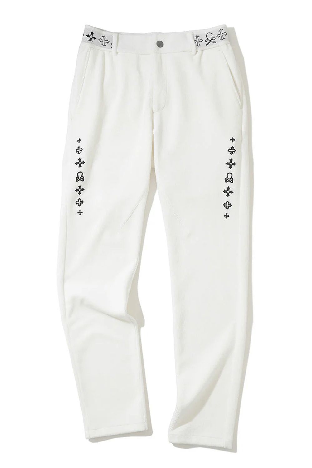 【2025AW】 SVASTIKA TRACK PANTS / コーデュロイジャージー クロスモチーフ刺繍 トラックパンツ (オフホワイト)