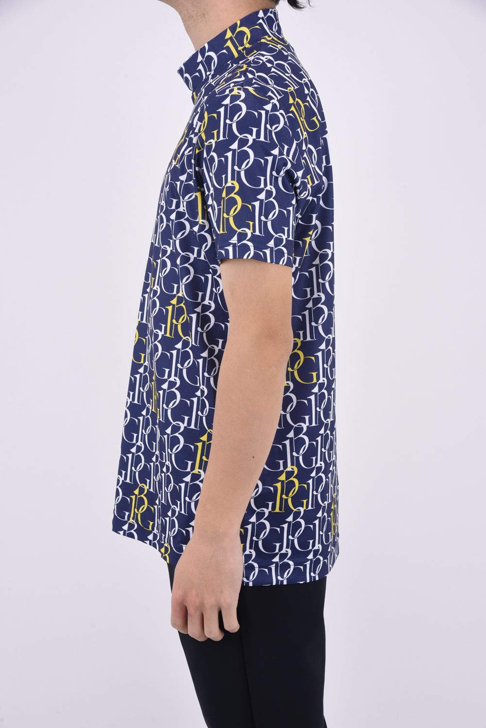 SS MOCK 113G / 113総柄ロゴ 半袖 モックネック Tシャツ (ネイビー)