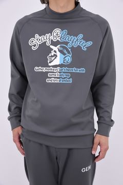 【26AW】 【ユニセックス対応】 JERSEY MOCK NECK / ダンボールニット モンキープリント 長袖モックネックTシャツ (グレー)
