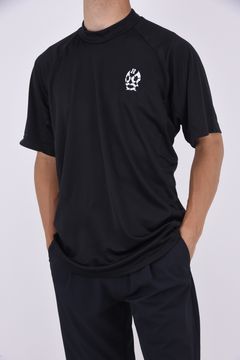 BACK LOGO LONG FIT S/S MOCKNECK / バックロゴ ハイネック ショートスリーブ モックネック Tシャツ (ブラック)