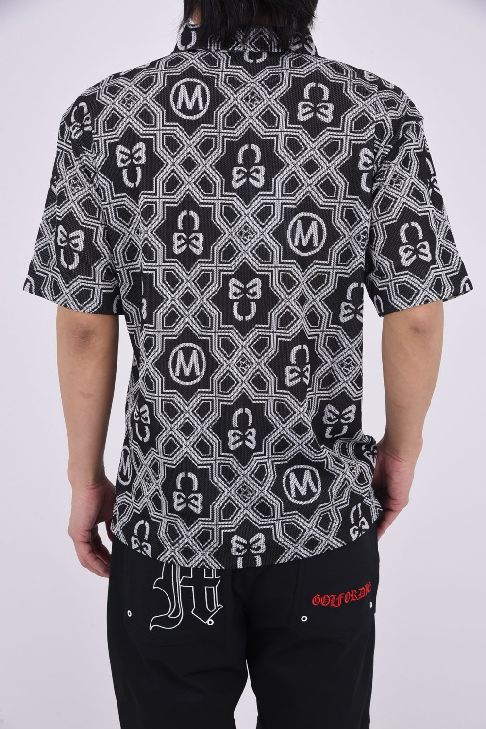 【26SS】 DOMINANT MESH SHIRT / ジオメトリックパターン総柄 ジャパンメイド メッシュポロシャツ (ブラック)
