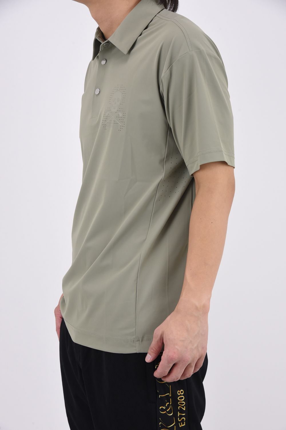 【26SS】 ROGUE AIRFLOW POLO / パンチングスカルロゴ ナイロンポロシャツ (カーキ)