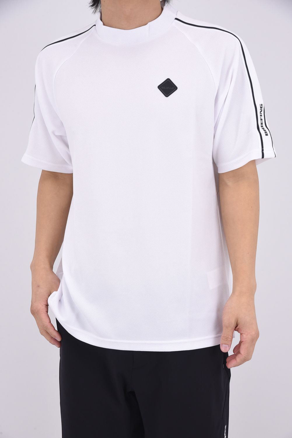 【26SS】 MEN'S LINE HIGHNECK RF / カノコ生地 ラインロゴテープ リラックスフィット モックネックTシャツ (ホワイト)