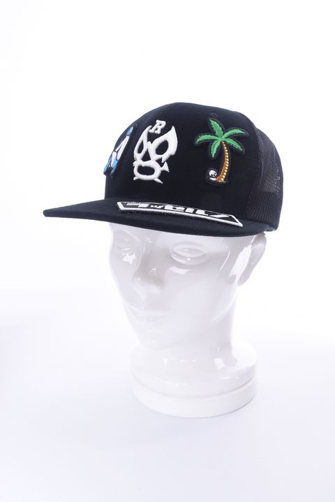 VELCRO MESH CAP / ブランドロゴ 刺繍 フラット ベースボールキャップ (ブラック)