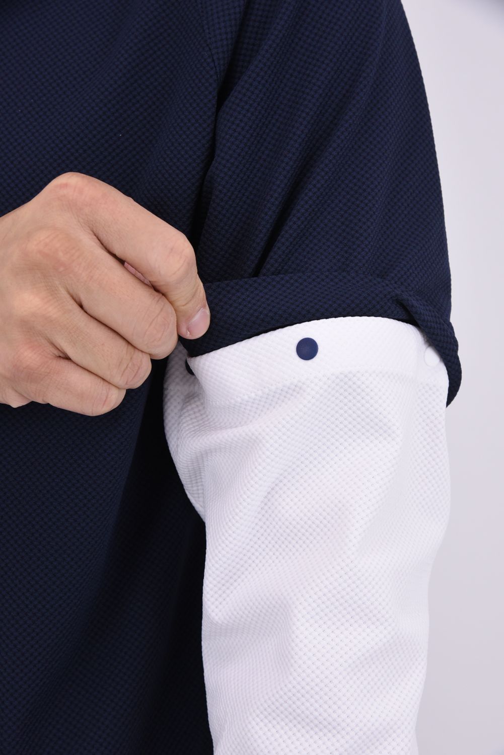 【26AW】 MENS DETACHABLE HALF ZIP SHIRT / ワッフル生地 スリーブデタッチャブル 2WAYハーフジップシャツ (ネイビー)*