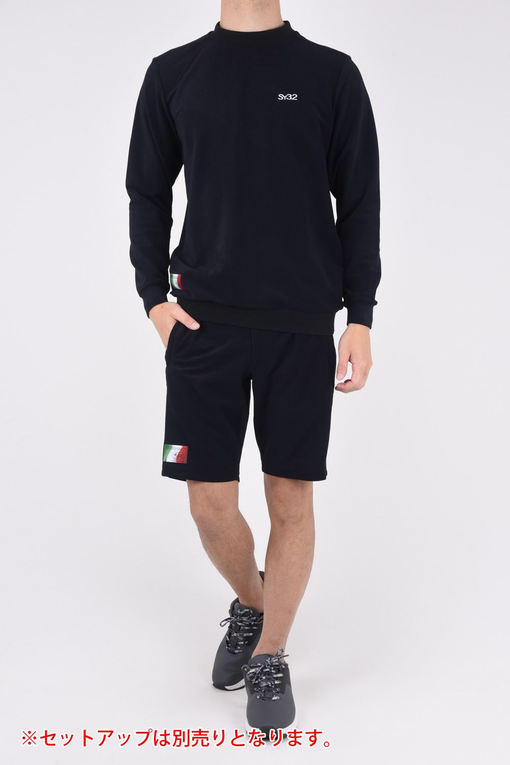 【ABSOLUTE】 CARVICO PANTELLERIA CREW / ロゴ カルビコ ストレッチ ロングスリーブ モックネック Tシャツブラック
