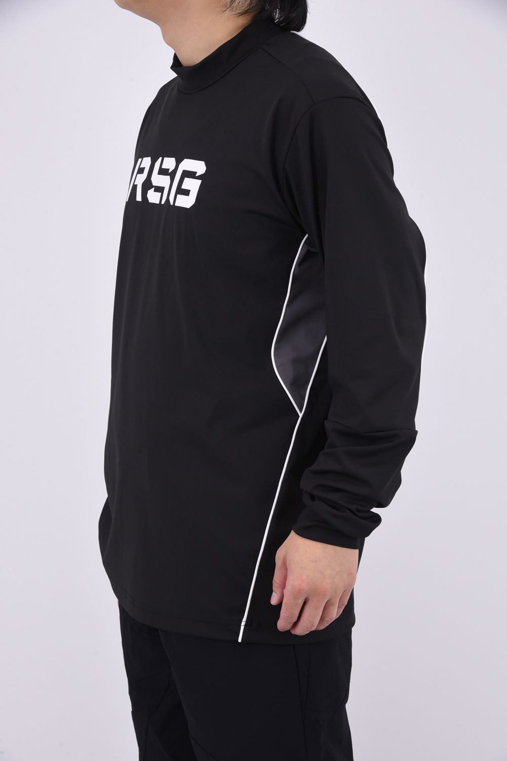 L/S MOCKNECK / BIG LUCHAグラフィックプリント パイピングライン ロングスリーブ モックネック (ブラック)