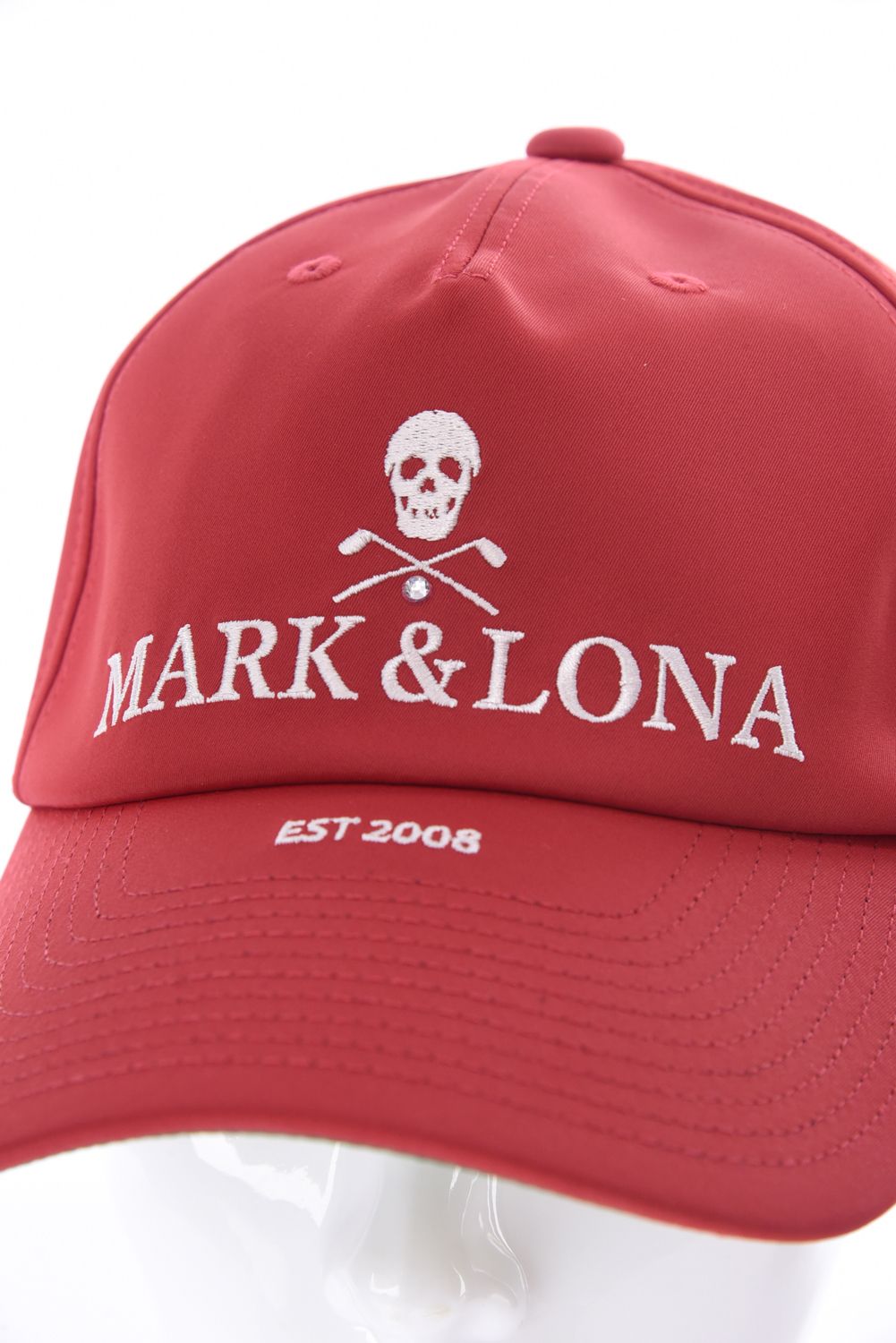 【26SS】 IRON SKULL CRYSTAL ACCENT CAP / アイアンスカル ブランドロゴ刺繍 ベースボールキャップ (レッド)