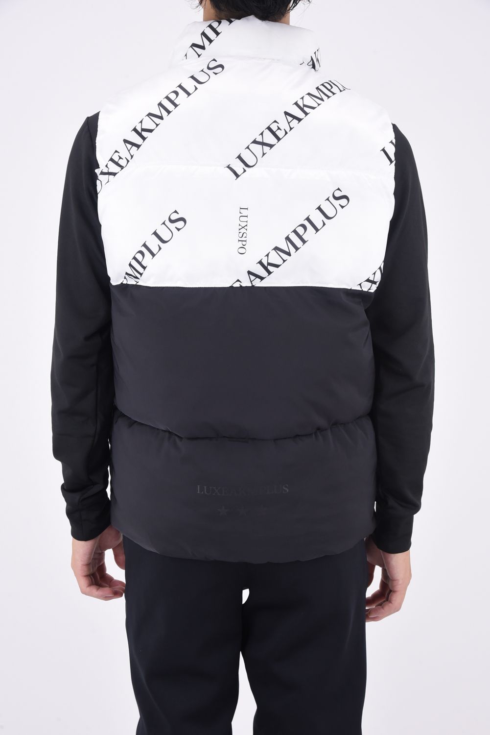 BICOLOR CIRCLE LOGO VEST / バイカラー 総柄 中綿ベスト (ホワイト/ブラック)
