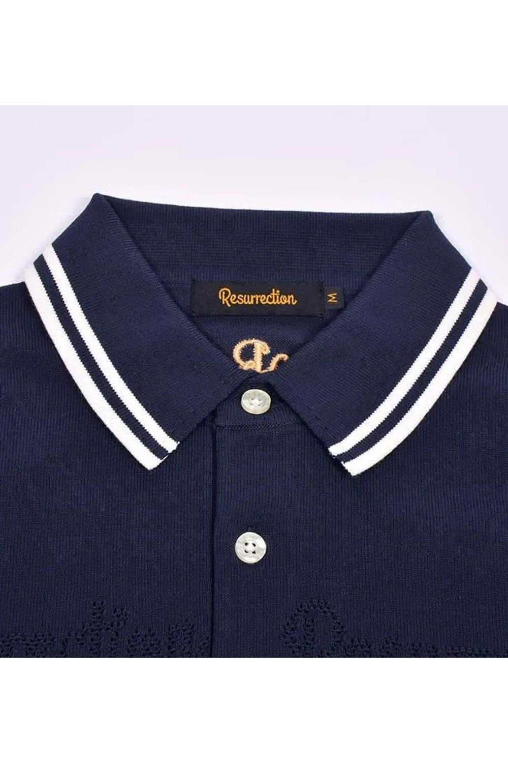 【26SS】 MESH LOGO KNIT POLO / メッシュ編み ライン ニットポロシャツ (ネイビー)*