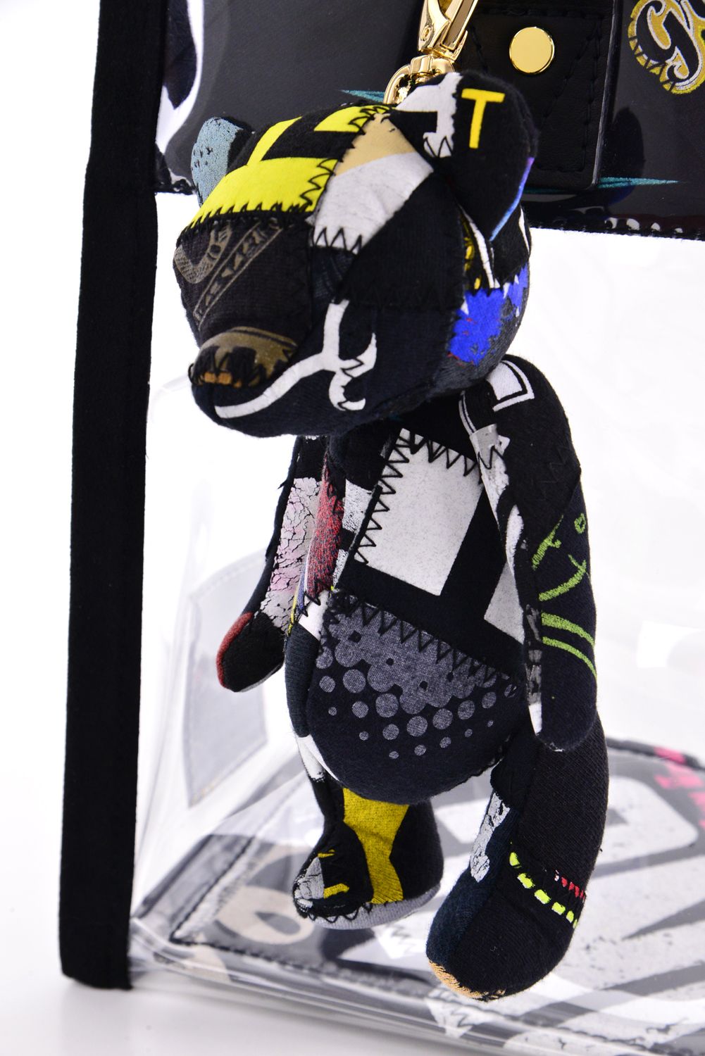 【2026 TOUMEI SERIES】 ZZ26-BIB01 / Tシャツリメイク パッチワーク バッグインバッグ (テディベアチャーム付き) (ブラック)