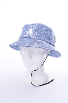 FLOG BUCKET HAT / スカルパターン総柄 ドローコード付き バケットハット (ブルー)