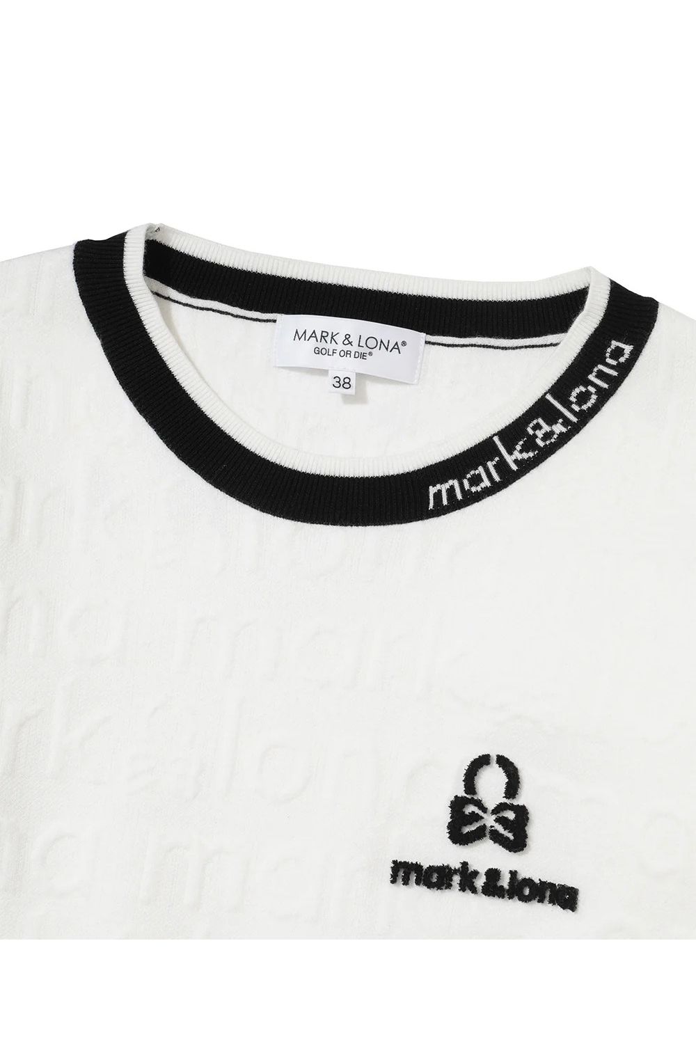 【26SS】【レディース】 MERIDIAN EMBOSS LOGO KNIT / バイカラー エンボス風ロゴジャカード ニットプルオーバー (ホワイト)