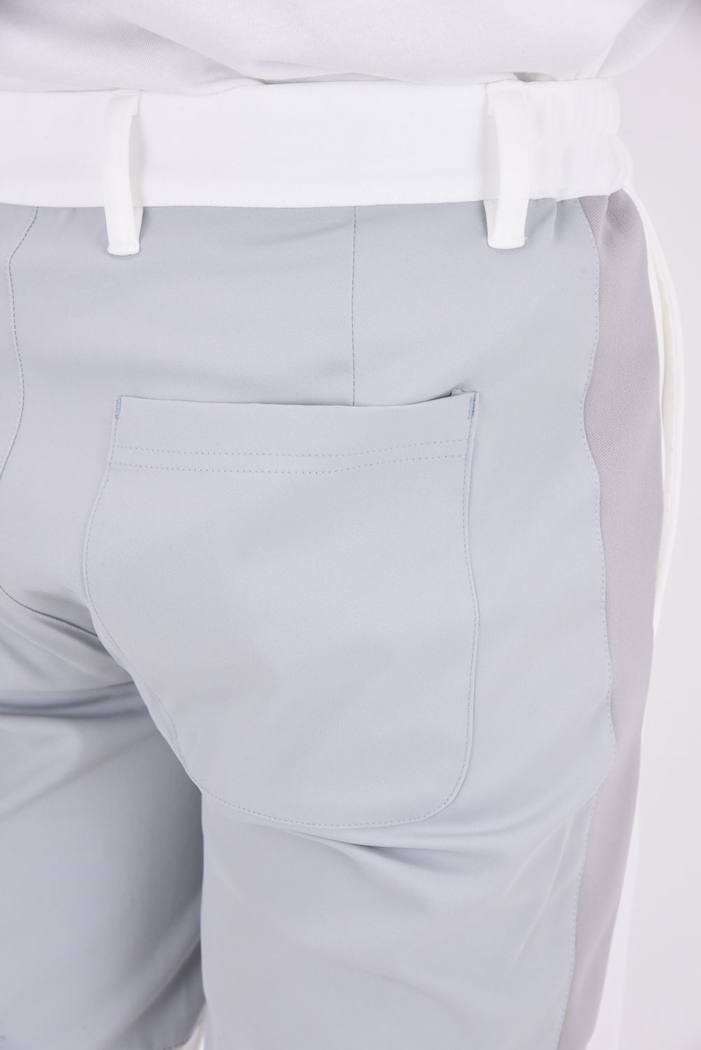 【25AW】 COMBINATION EASY SLACKS / 異素材切り替え サイドライン風 イージースラックス (ホワイト)